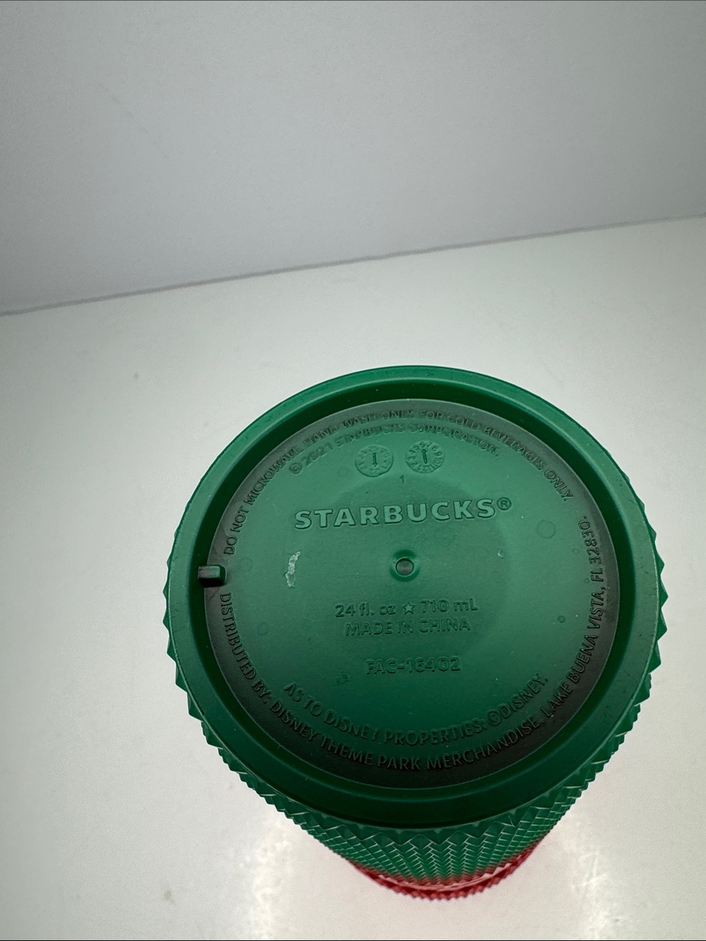 Disney Starbucks Red and Green Textured Mickey Tumbler with Green Straw - Picture 4 of 4